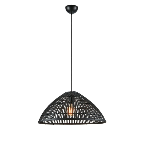 Lampa wisząca z czarnym, plecionym abażurem w stylu rustykalnym