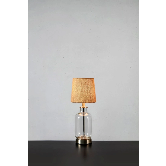 Stylowa, szklana lampka stołowa w stylu boho, naturalny abażur