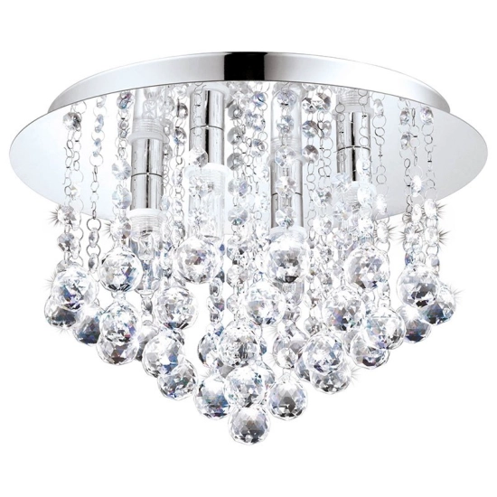 Chromowana, elegancka, okrągła lampa sufitowa, plafon z kryształkami