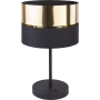 Lampka stołowa z czarno-złotym abażurem, z włącznikiem na podstawce