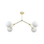 Molekularna, złota lampa sufitowa z czterema mlecznymi kloszami