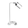 Stylowa, biało-srebrna lampka biurkowa o prostym kształcie