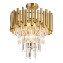 Złota plafoniera z wiszącymi kryształkami, lampa w stylu glamour