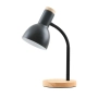 Rustykalna, czarna, minimalistyczna lampka biurkowa z elementami drewna