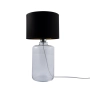 Lampka stołowa w stylu glamour, szklana podstawa, czarny abażur