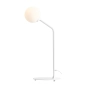 Biała, minimalistyczna lampka stołowa z okrągłym, mlecznym kloszem