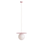 Różowa, stylowa lampa wisząca z białym kloszem ⌀25cm na regulowanym zwisie